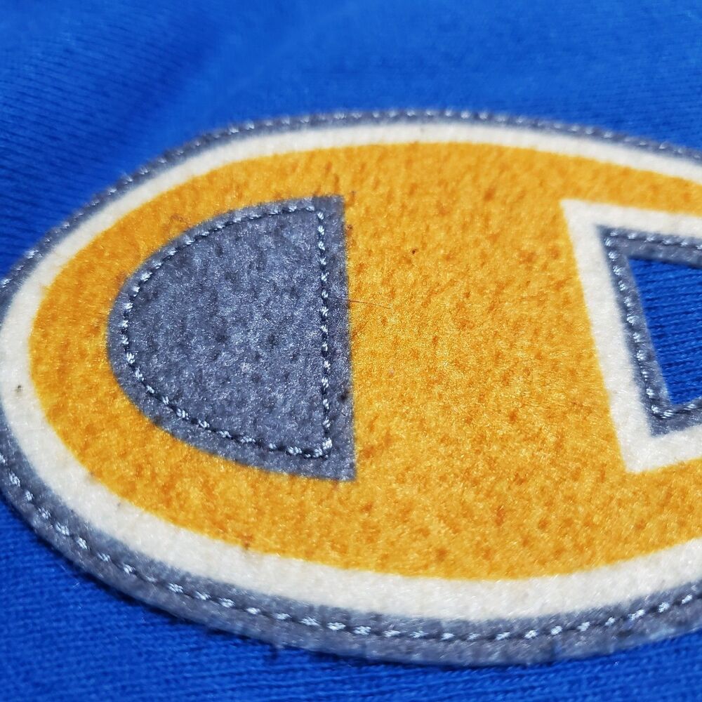 Champion Reverse Weave Hoodie Size M Spellout Logo Retro Throwback Blue Mens - Picture 6 of 11